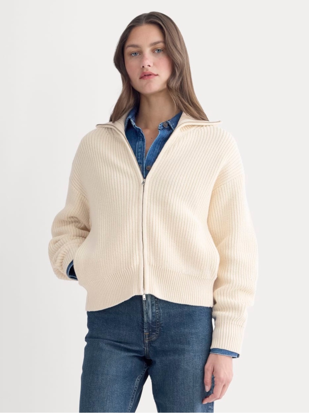 Everlane THE FULL-ZIP SWEATER IN EVERYDAY COTTON in Cream
